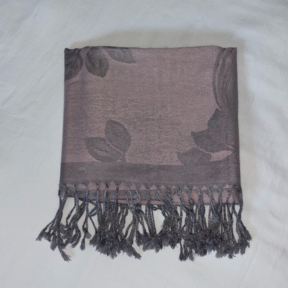Soft pink and gray Floral Pashmina Scarf NEW